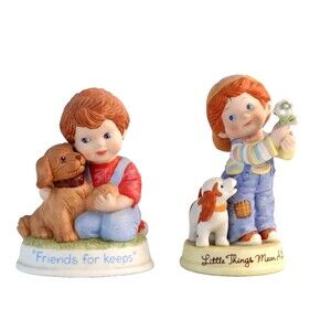 Lot 2 Vintage Avon Boy with Puppy Dog figurine Cute